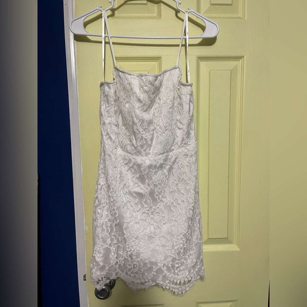 Lulus Romantic Fate White Lace Bodycon Mini Dress
